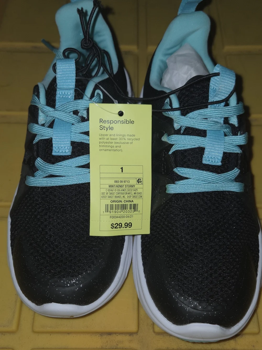 all in motion Black and Aqua Kids Athletic Sneakers